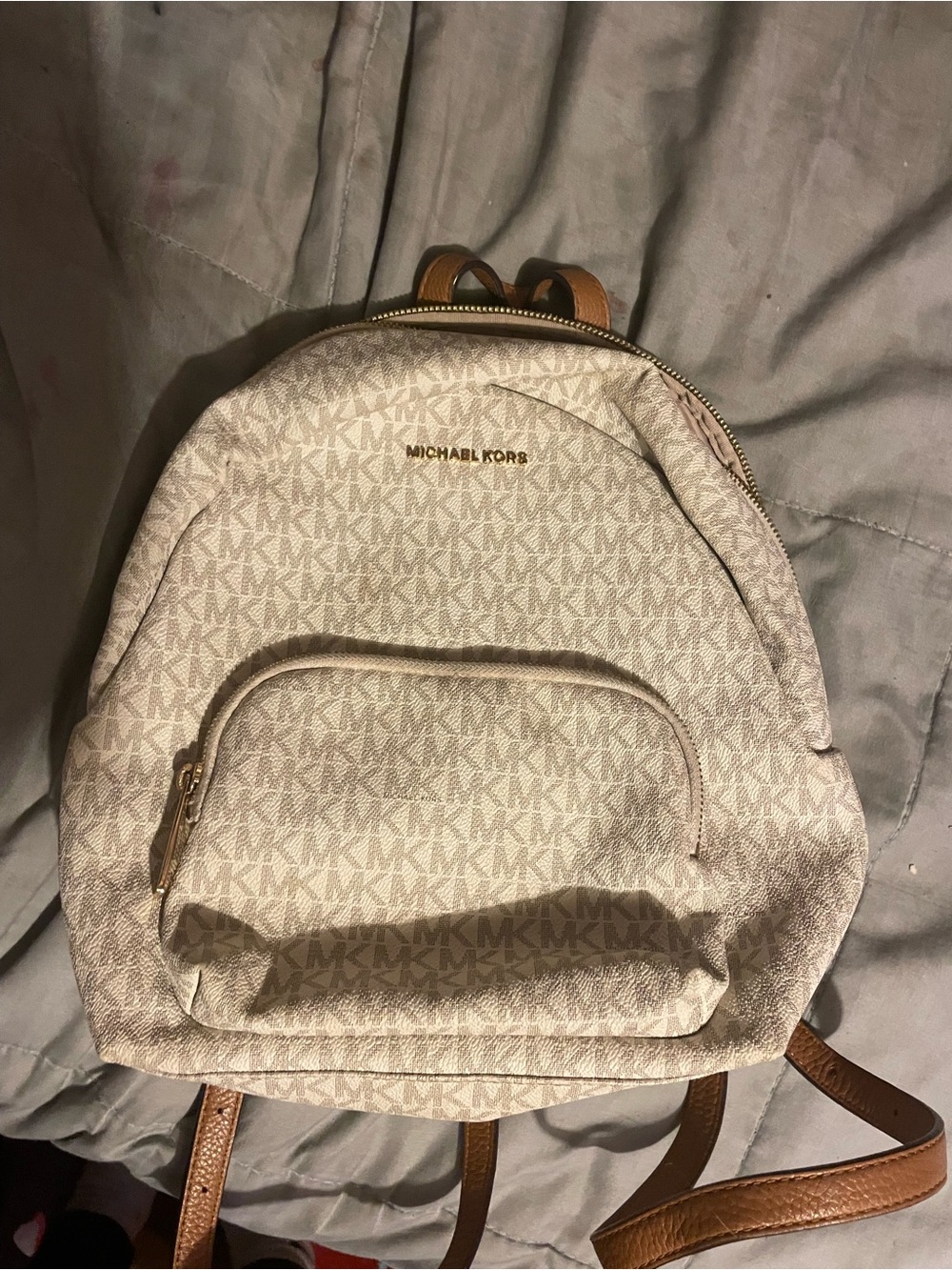 Michael Kors Cream Logo Mini Backpack with Tan Straps